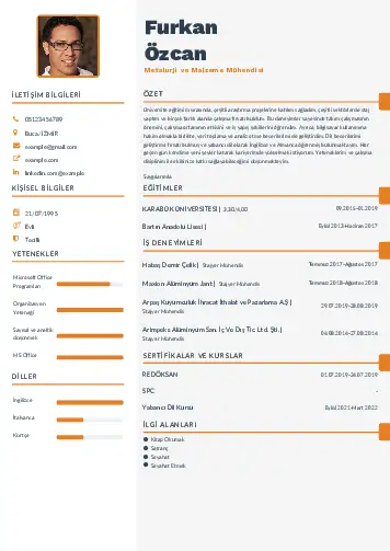 Metalürji Ve Malzeme Mühendisliği Cv Örnekleri cv indir